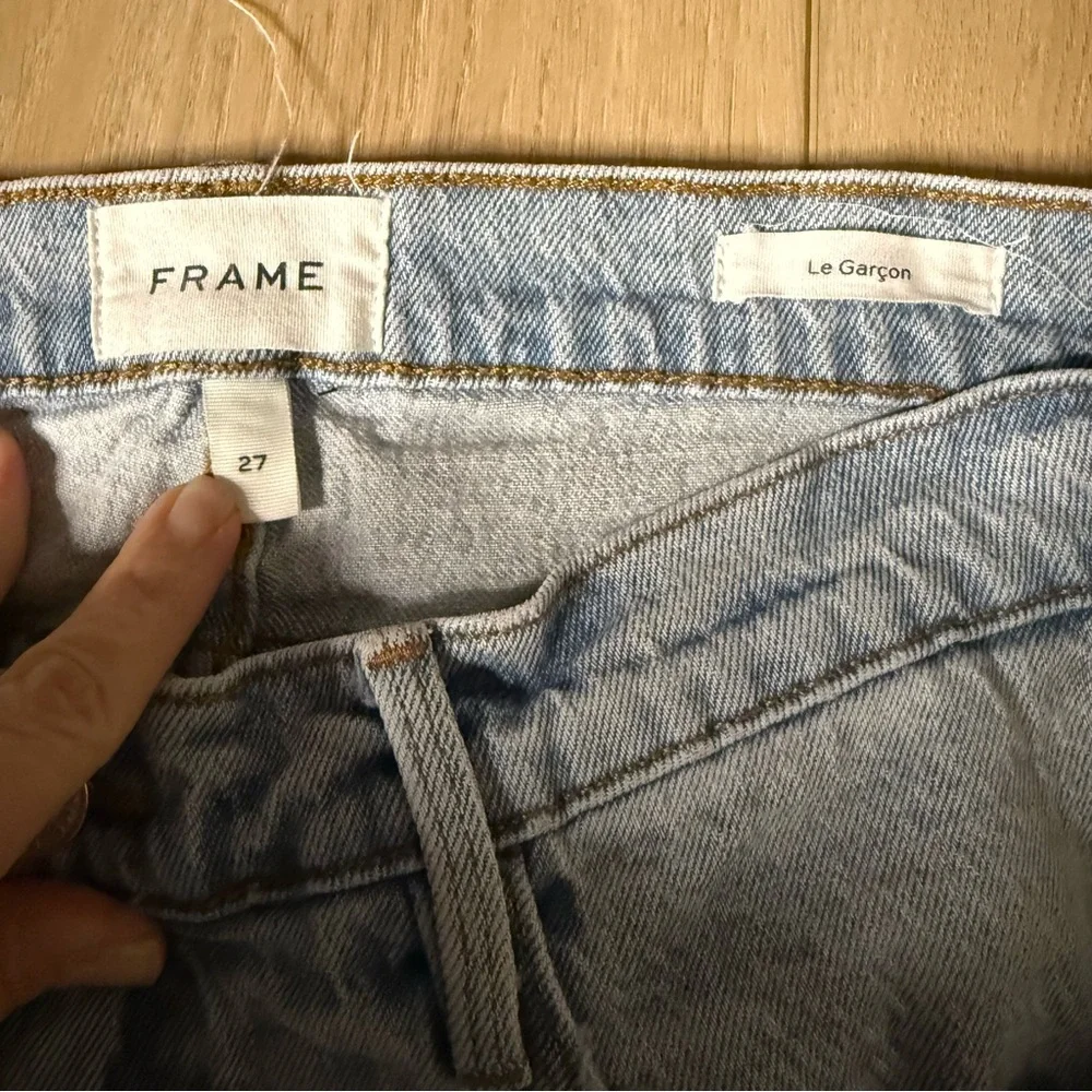 FRAME Le Garcon Hideaway Distressed Patched Crop Jeans Size 27 - Picture 7 of 7